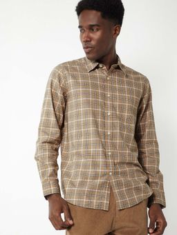 max - Beige Cotton Full Sleeves Regular Fit Collar Neck Checks Shirt