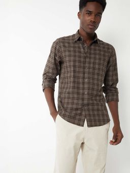 max - Brown Cotton Full Sleeves Regular Fit Collar Neck Checks Shirt