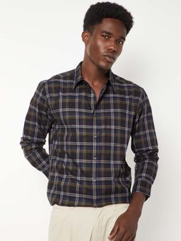 max - Navy Blue Cotton Full Sleeves Regular Fit Collar Neck Checks Shirt