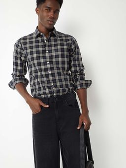 max - Blue Cotton Full Sleeves Regular Fit Collar Neck Checks Shirt