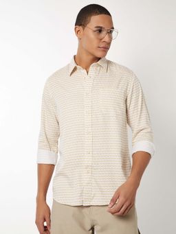 max - Beige Cotton Full Sleeves Regular Fit Collar Neck Printed Shirt