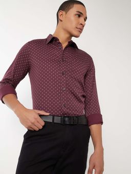 max - Maroon Cotton Full Sleeves Regular Fit Collar Neck Printed Shirt
