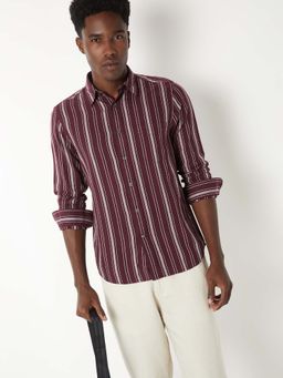 max - Purple Cotton Full Sleeves Regular Fit Collar Neck Stripes Shirt