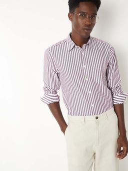 max - Purple Cotton Full Sleeves Regular Fit Collar Neck Stripes Shirt