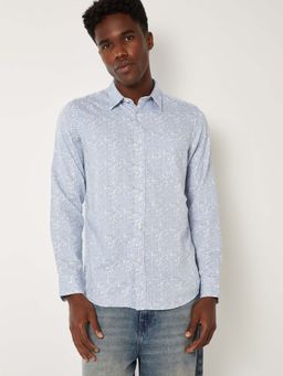 max - Blue Cotton Full Sleeves Regular Fit Collar Neck Printed Shirt