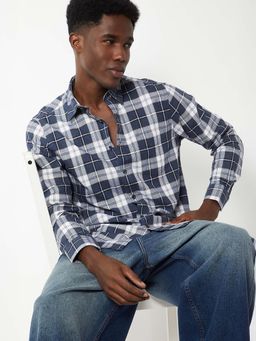max - Blue Cotton Full Sleeves Regular Fit Collar Neck Checks Shirt