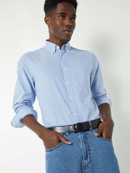 max - Blue Cotton Full Sleeves Regular Fit Collar Neck Solid Shirt