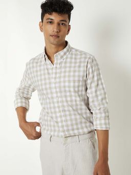 max - Beige Cotton Full Sleeves Regular Fit Collar Neck Checks Shirt