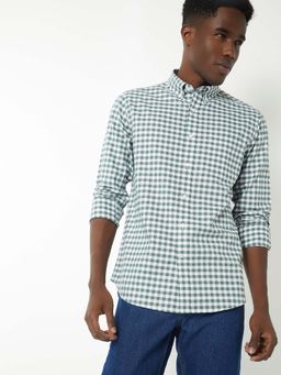max - Green Cotton Full Sleeves Regular Fit Collar Neck Checks Shirt