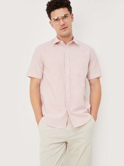 max - Pink Cotton Half Sleeves Regular Fit Collar Neck Stripes Shirt