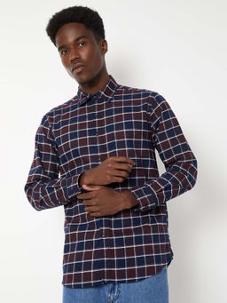 max - Brown Cotton Full Sleeves Regular Fit Collar Neck Checks Shirt