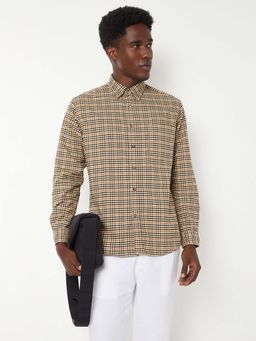 max - Beige Cotton Full Sleeves Regular Fit Collar Neck Checks Shirt
