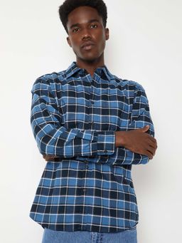 max - Blue Cotton Full Sleeves Regular Fit Collar Neck Checks Shirt