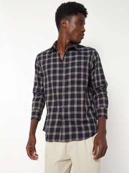 max - Blue Cotton Full Sleeves Regular Fit Collar Neck Checks Shirt
