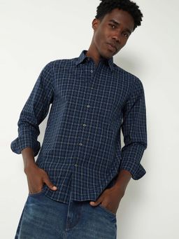 max - Blue Cotton Full Sleeves Regular Fit Collar Neck Checks Shirt