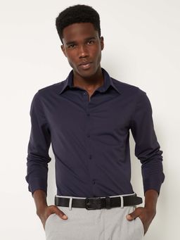 max - Blue Polyester Full Sleeves Regular Fit Collar Neck Solid Shirt