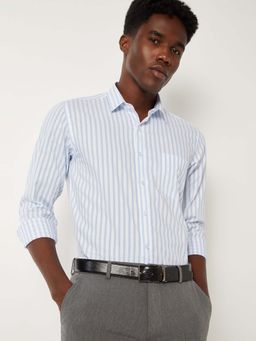 max - Blue Cotton Full Sleeves Regular Fit Collar Neck Stripes Shirt