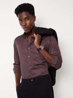 max - Maroon Cotton Full Sleeves Regular Fit Collar Neck Polka Dots Shirt