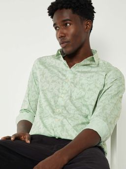 max - Green Cotton Full Sleeves Regular Fit Collar Neck Printed Shirt