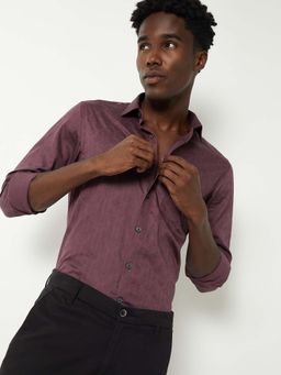 max - Wine Cotton Full Sleeves Regular Fit Collar Neck Printed Shirt