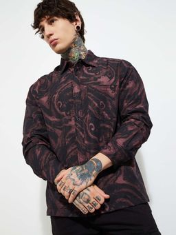 max - Maroon Polyester Blend Full Sleeves Regular Fit Collar Neck Printed Shirt
