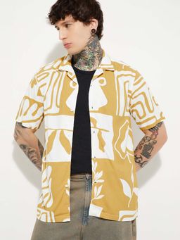 max - Yellow Cotton Half Sleeves Regular Fit Collar Neck Printed Shirt