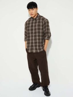 max - Brown Polyester Blend Full Sleeves Regular Fit Collar Neck Stripes Shirt