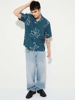 max - Blue Viscose Rayon Half Sleeves Regular Fit Collar Neck Printed Shirt