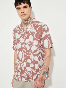 max - Mauve Cotton Blend Half Sleeves Regular Fit Collar Neck Floral Shirt