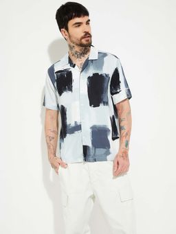 max - Blue Viscose Half Sleeves Regular Fit Collar Neck Printed Shirt
