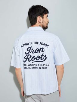 max - Blue Polyester Blend Half Sleeves Regular Fit Collar Neck Typography Shirt