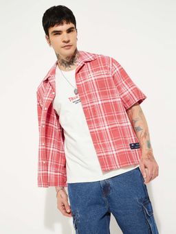 max - Red Polyester Blend Half Sleeves Regular Fit Collar Neck Stripes Shirt