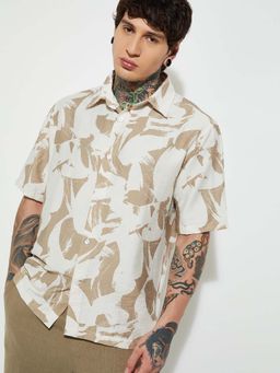 max - Brown Nylon Blended Half Sleeves Regular Fit Collar Neck Self Design Shirt