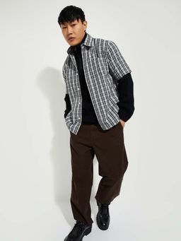 max - Grey Cotton Half Sleeves Regular Fit Collar Neck Checks Shirt