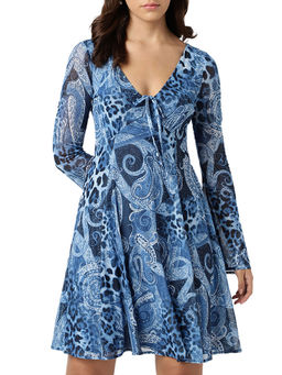 Guess - Women Blue Printed Knee Length Dress