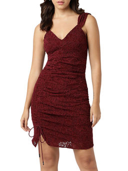 Guess - Women Maroon Embroidered Mini Dress