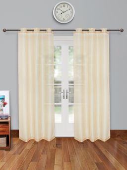 HomeTown - Amour Door Sheer Curtains Set of 2 Dobby 7 Feet in Gold Colour