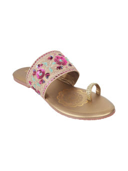Metro - Women Beaded Antic Gold Slip On Flats