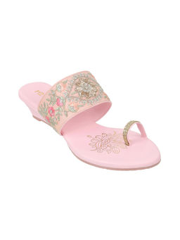 Metro - Women Beaded Pink Slip On Wedges