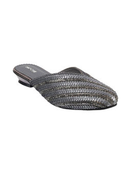 Mochi - Women Beaded Gun Metal Slip On Embellished Mules