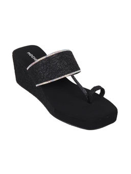 Mochi - Women Synthetic One Toe Black Slip Ons