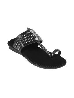 Metro - Women Synthetic Black Flat Kolhapuris