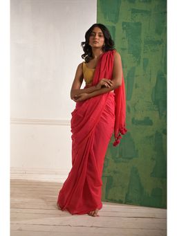 Huts and Looms - Hot Pink Mul Cotton Saree with Beaded Sequins Without Blouse