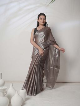 Huts and Looms - Pastel Mauve Solid Tissue Saree Without Blouse