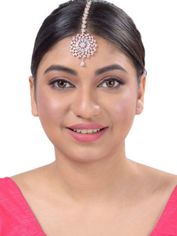 Saraf RS Jewellery - Stunning Floral Diamond Maangtikka Round & Rose Gold Plated For Women (Onesize)