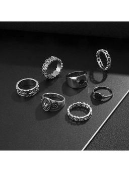 Salty Alpha - Men All Mood Silver Rings (Pack of 7)