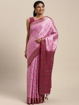 Mimosa - Women's Kanjivaram Art Silk Pink Saree with Unstitched Blouse