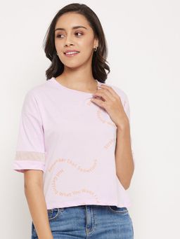 Madame - Lavender Typography Round Neck Tops (2XL)