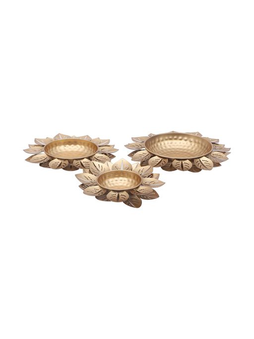 Amaya Decors Lotus Cut Urli Set Of 3 Gold