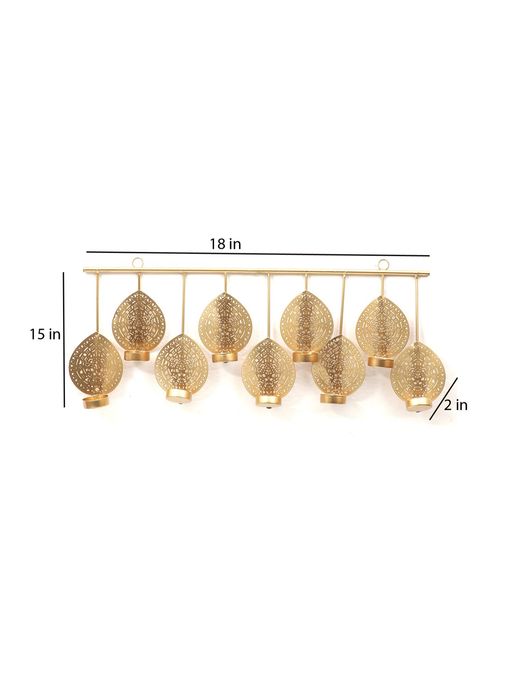 Amaya Decors Hanging Wall Leaf Etching Tealight Holder Set Of 3 Gold